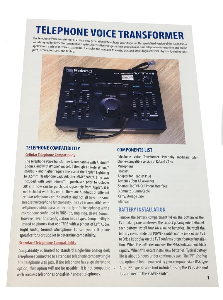 TVT Professional Telephone Voice Changer Manual