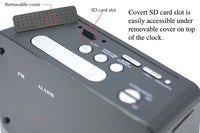 SC80004K Night Vision Clock Radio 4K Hidden Camera DVR With Cover Removed to Show SD Card Slot