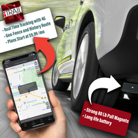 GPS903-4G12 iTrail Endurance Real Time, Weather Resistant, Magnetic GPS Tracker w/ 12 Months of Service Showing Phone App and Placement Under Vehicle