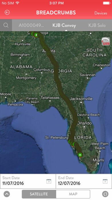ITGPS933 App Showing Tracking Breadcrumbs
