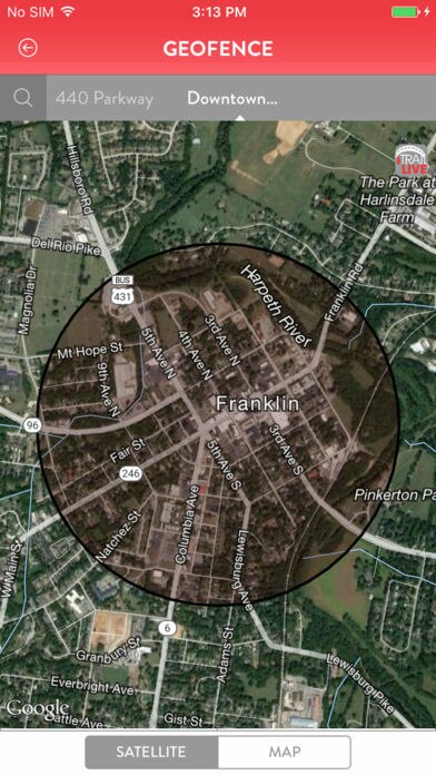 ITGPS933 App Showing a Geofence