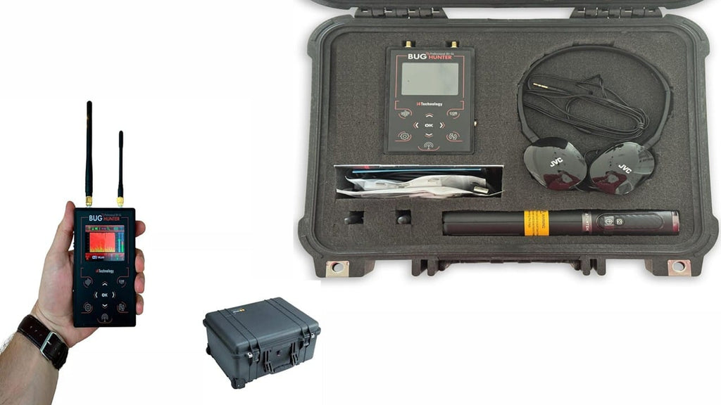 BH04 PRO FKT kit with the detector, open hard case, JVC headphones, telescopic pole, and closed case
