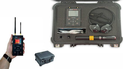 BH04 PRO FKT kit with the detector, open hard case, JVC headphones, telescopic pole, and closed case