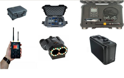 TKP-FORT cases with the BH04 PRO detector, Optical Response PRO, headphones, pole, and X-Case suppressor