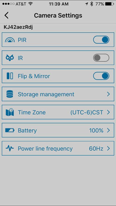 SGSDBVAC Hidden Smoke Detector Camera App Menu